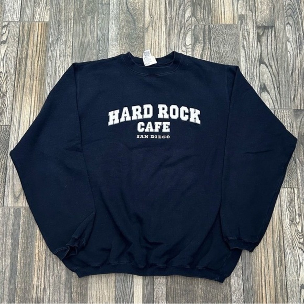 🔥🔥 Vintage 90s Hard Rock Cafe San Diego Crewneck Sweatshirt Navy Blue XL‎